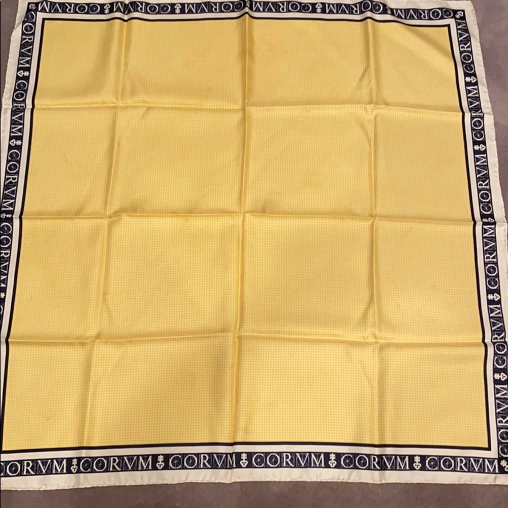Corum 100% silk square  scarf yellow with blue